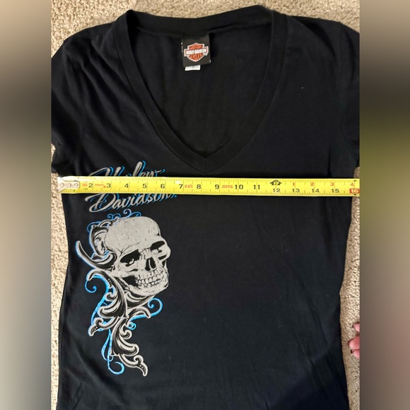 HARLEY DAVIDSON BRIGHT BLUE & BLACK V-NECK T-SHIRT - Medium - Picture 7 of 11